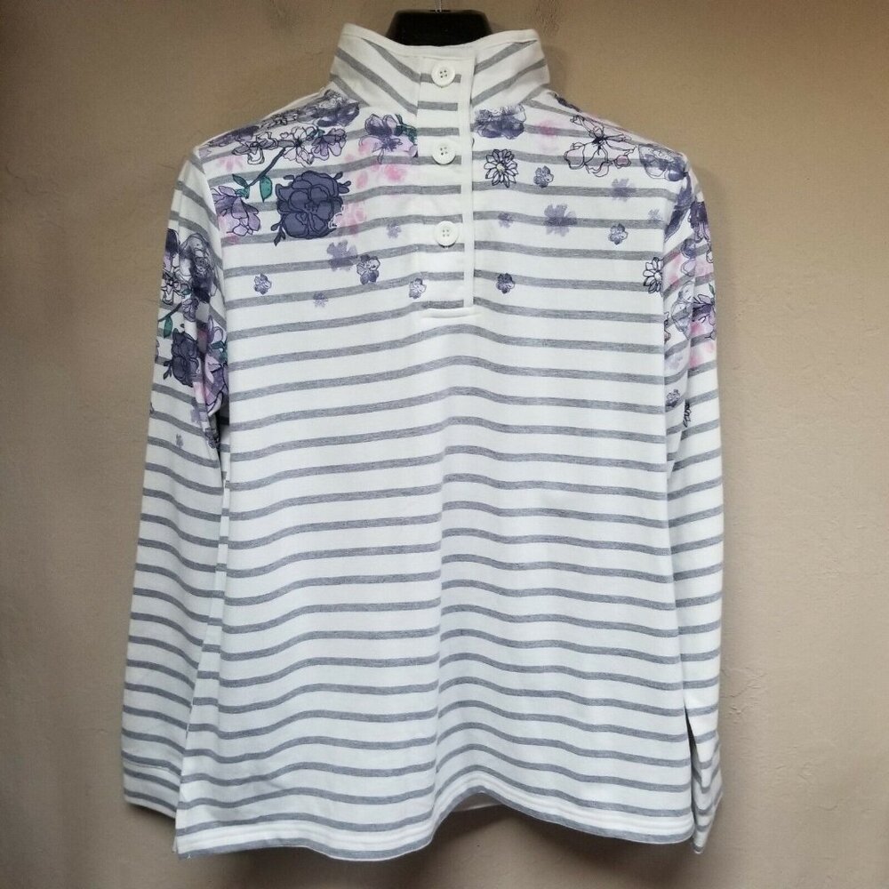 New Cotton Traders Womens 12 Printed Stripe Sweatshirt Funnel Neck Long Sleeve